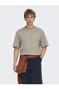 Only and Sons ONSFRED LIFE RLX SS STRIPE TEE NOOS desert taupe/gardenia