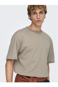 Only and Sons ONSFRED LIFE RLX SS STRIPE TEE NOOS desert taupe/gardenia