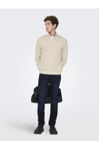 Only and Sons ONSTING REG HALF ZIP KNIT NOOS gardenia