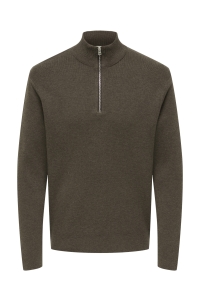 Only and Sons ONSTING REG HALF ZIP KNIT NOOS coffee bean
