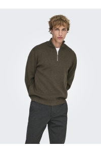 Only and Sons ONSTING REG HALF ZIP KNIT NOOS coffee bean