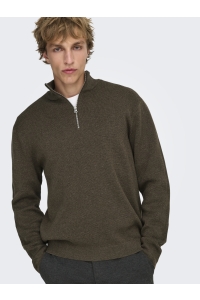 Only and Sons ONSTING REG HALF ZIP KNIT NOOS coffee bean