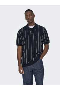 Only and Sons ONSSAIM REG 12 STRIPE SS POLO KNIT dark sapphire/egret