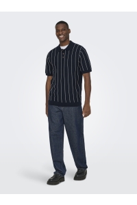 Only and Sons ONSSAIM REG 12 STRIPE SS POLO KNIT dark sapphire/egret