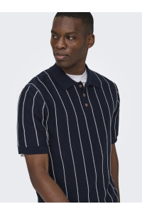 Only and Sons ONSSAIM REG 12 STRIPE SS POLO KNIT dark sapphire/egret