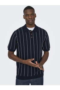 Only and Sons ONSSAIM REG 12 STRIPE SS POLO KNIT dark sapphire/egret
