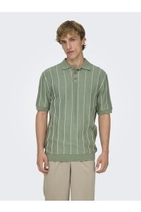 Only and Sons ONSSAIM REG 12 STRIPE SS POLO KNIT iceberg green/egret