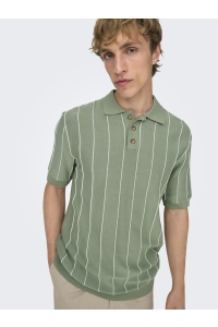 Only and Sons ONSSAIM REG 12 STRIPE SS POLO KNIT iceberg green/egret
