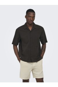 Only and Sons ONSCRUZ RLX SEERSUCKER RESORT SS SH: black coffee
