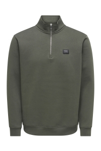 Only and Sons ONSDAWSON REG LS HALF ZIP HIGH NECK: beluga/workwear label