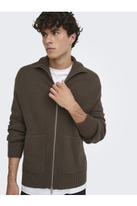 Only and Sons ONSSTAY REG ZIP CARDIGAN KNIT FRML chocolate brown
