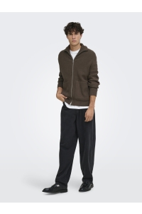 Only and Sons ONSSTAY REG ZIP CARDIGAN KNIT FRML chocolate brown
