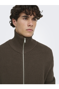 Only and Sons ONSSTAY REG ZIP CARDIGAN KNIT FRML chocolate brown