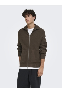Only and Sons ONSSTAY REG ZIP CARDIGAN KNIT FRML chocolate brown