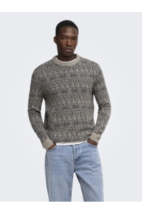 Only and Sons ONSSAGE REG LS WOOL BLEND CREW KNIT: walnut/dgm