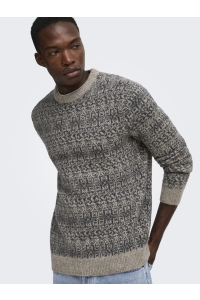 Only and Sons ONSSAGE REG LS WOOL BLEND CREW KNIT: walnut/dgm