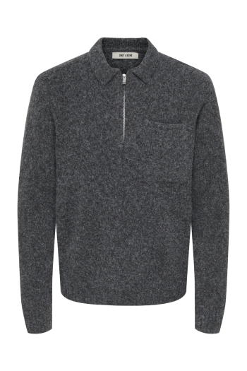 Only and Sons heren pullover dark grey melange ONSWREN RLX  ZIP POLO KNIT