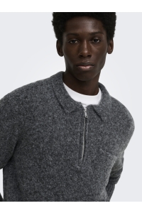 Only and Sons ONSWREN RLX ZIP POLO KNIT dark grey melange