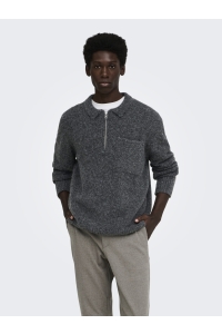 Only and Sons ONSWREN RLX ZIP POLO KNIT dark grey melange