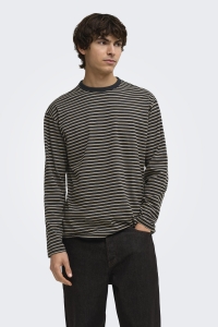 Only and Sons ONSGEORGE RLX LS STRIPE TEE NOOS black/clound dancer + brown