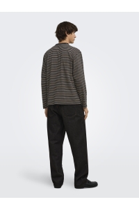Only and Sons ONSGEORGE RLX LS STRIPE TEE NOOS black/clound dancer + brown