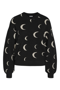 Noisy May NMCHARLOTT L/S O-NECK KNIT black/oatmeal moon