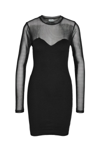 Noisy May NMMAYA L/S MIX DETAIL DRESS black/stud mesh w. stones