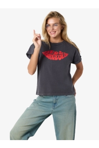 Noisy May NMBOHDI GABY S/S WASHED T-SHIRT JRS: obsidian/tomato lips