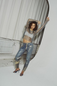 Noisy May NMMONI HW ST ANK GOLDEN COATED JEAN: dark blue denim