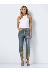 Noisy May NMMONI HW ST ANK GOLDEN COATED JEAN: dark blue denim