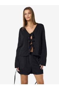 Noisy May NMLEILANI L/S V-NECK TIE BLOUSE WVN black