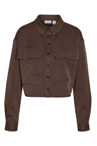 Noisy May NMDALLAS L/S CROP PINSTRIPE SHIRT F: chocolate brown/white pinstripe