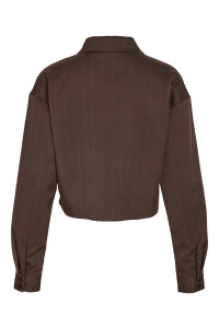 Noisy May NMDALLAS L/S CROP PINSTRIPE SHIRT F: chocolate brown/white pinstripe