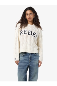 Noisy May NMREBECCA L/S O-NECK CABLE KNIT birch/rebel in navy blazer
