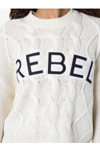 Noisy May NMREBECCA L/S O-NECK CABLE KNIT birch/rebel in navy blazer