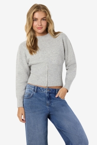 Noisy May NMSLOAN L/S O-NECK ZIP KNIT light grey melange
