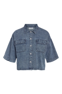 Noisy May NMENZA S/S REG CROP SHIRT MG004MB N: medium blue denim