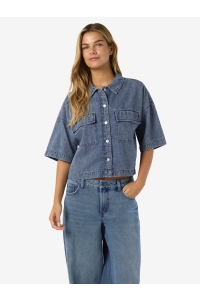 Noisy May NMENZA S/S REG CROP SHIRT MG004MB N: medium blue denim
