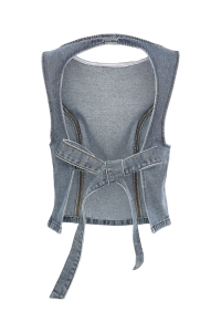 Noisy May NMVICKA BACK TIE S/L DENIM TOP VI62: medium blue denim