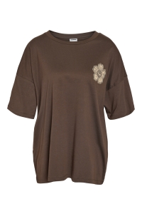 Noisy May NMIDA S/S O-NECK STP T-SHIRT JRS chocolate brown