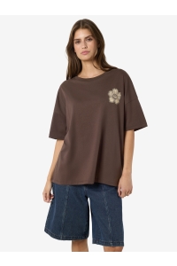 Noisy May NMIDA S/S O-NECK STP T-SHIRT JRS chocolate brown