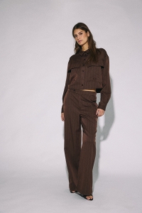 Noisy May NMDALLAS MW PINSTRIPE PANTS TLR chocolate brown/white