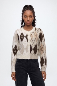 Noisy May NMBLESS L/S ARGYLE KNIT CARDIGAN birch/argyle