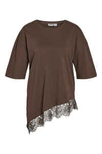 Noisy May NMEASY LACE DETAIL S/S T-SHIRT NOOS: chocolate brown/chocolate brown