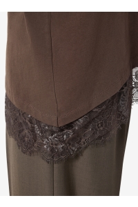 Noisy May NMEASY LACE DETAIL S/S T-SHIRT NOOS: chocolate brown/chocolate brown