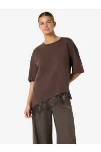Noisy May NMEASY LACE DETAIL S/S T-SHIRT NOOS: chocolate brown/chocolate brown