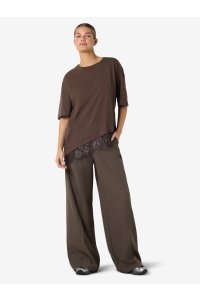 Noisy May NMEASY LACE DETAIL S/S T-SHIRT NOOS: chocolate brown/chocolate brown