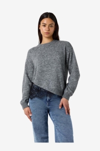 Noisy May NMPRESTON L/S O-NECK LACE KNIT medium grey melange