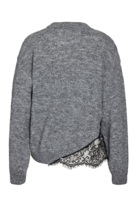 Noisy May NMPRESTON L/S O-NECK LACE KNIT medium grey melange