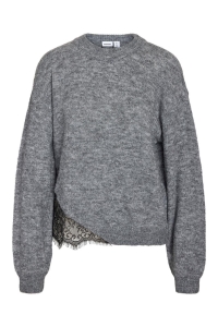 Noisy May NMPRESTON L/S O-NECK LACE KNIT medium grey melange